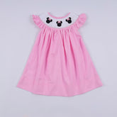 Pink character hand smocked dot ruffle dress - Aaria Tees