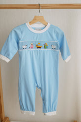 Blue nativity hand smocked romper - Aaria Tees