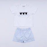 Blue character hand smocked gingham shorts set - Aaria Tees