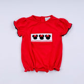 Red character hand smocked bubble - Aaria Tees
