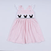 Pink character hand smocked gingham ruffle dress - Aaria Tees
