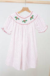 Pink christmas bishop hand smocked dot dress - Aaria Tees