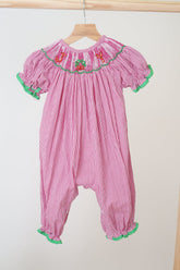 Pink joy hand smocked girl gingham romper - Aaria Tees