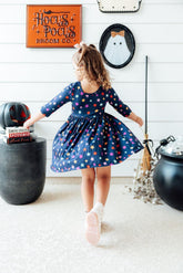 Halloween Stars 3/4 Sleeve Pocket Twirl Dress - Aaria Tees