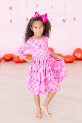 Happy Heart Day 3/4 Sleeve Pocket Twirl Dress - Aaria Tees