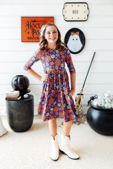 Haunted Garden 3/4 Sleeve Pocket Twirl Dress - Aaria Tees