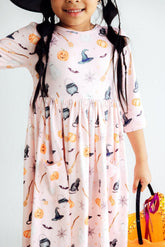 Hey Boo 3/4 Sleeve Pocket Twirl Dress - Aaria Tees