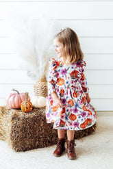 Hey Pumpkin 3/4 Sleeve Ruffle Twirl Dress - Aaria Tees