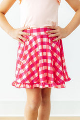 Hot Pink Gingham Ruffle Twirl Skort - Aaria Tees