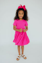 Hot Pink S/S Pocket Twirl Dress - Aaria Tees