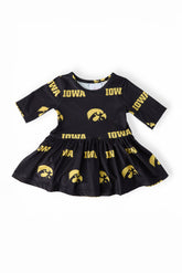 Iowa Black Tigerhawk 3/4 Sleeve Twirl Bodysuit - Aaria Tees