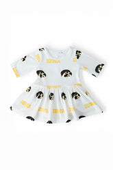Iowa White Tigerhawk 3/4 Sleeve Twirl Bodysuit - Aaria Tees