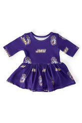 JMU Purple Duke Dog 3/4 Sleeve Twirl Bodysuit - Aaria Tees