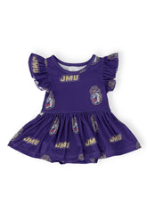 JMU Purple Duke Dog Flutter Twirl Bodysuit - Aaria Tees
