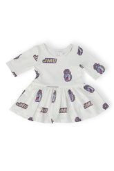 JMU White Duke Dog 3/4 Sleeve Twirl Bodysuit - Aaria Tees