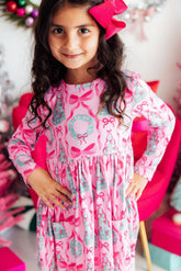 Jingle Bows L/S Pocket Twirl Dress - Aaria Tees