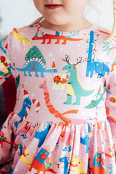 Jingle Saurus L/S Pocket Twirl Dress - Aaria Tees