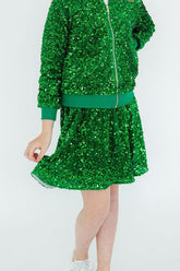 Kelly Green Velvet Sequin Twirl Skort - Aaria Tees