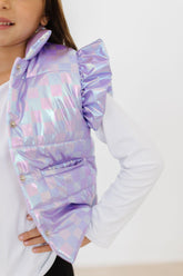 Lavender Haze Checker Puffer Vest - Aaria Tees