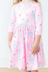 Little Miss Chickie 3/4 Sleeve Pocket Twirl Dress - Aaria Tees