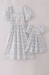 Blue seashell bow mom&me dress - Aaria Tees