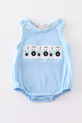Blue tractor embroidery boy bubble - Aaria Tees