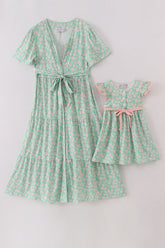 Green floral print mom&me dress - Aaria Tees
