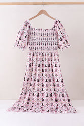 Pink Cat Print Mom Dress - Aaria Tees