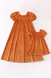 Caramel velvet mom&me dress - Aaria Tees