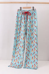Blue christmas character print mom pajamas pants - Aaria Tees