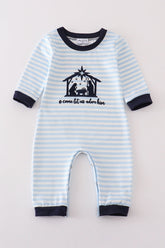 Navy plaid nativity embroidery boy romper - Aaria Tees
