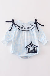 Navy plaid nativity embroidery girl bubble - Aaria Tees