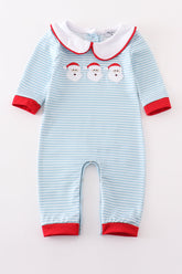 Blue stripe santa claus embroider boy romper - Aaria Tees