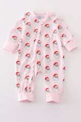 Pink santa print Zipper girl romper - Aaria Tees