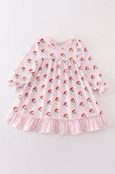 Pink santa print girl dress - Aaria Tees