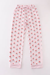 Pink santa print mom pajama pants - Aaria Tees