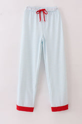 Blue stripe christmas santa claus embroidery men pajamas pants - Aaria Tees