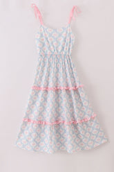 Pink bow print ruffle mom dress - Aaria Tees