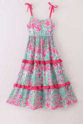 Pink Palm Paradise print tiered mom dress - Aaria Tees
