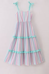 Multicolored stripe tiered mom dress - Aaria Tees
