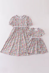 Green daisy print mom&me dress - Aaria Tees