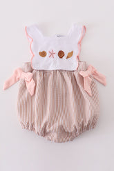 Brown Shell Starfish Embroidered Seersucker Bubble - Aaria Tees