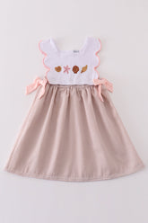Brown Shell Starfish Embroidered Seersucker Dress - Aaria Tees