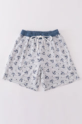 Blue stripe anchor print dad swim trunks - Aaria Tees