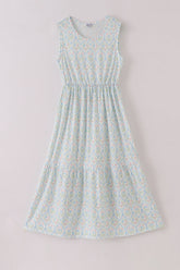 Blue delicate floral print mom dress - Aaria Tees