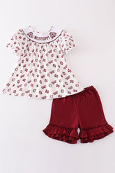 Maroon mississippi embroidery girl set - Aaria Tees