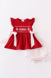 Red sooners embroidery girl bloomer set - Aaria Tees