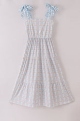 Plaid floral bow print mom tiered dress - Aaria Tees
