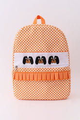Orange Tennessee embroidery checkered ruffle backpack - Aaria Tees