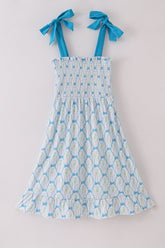 Blue floral bow tie strap mom dress - Aaria Tees
